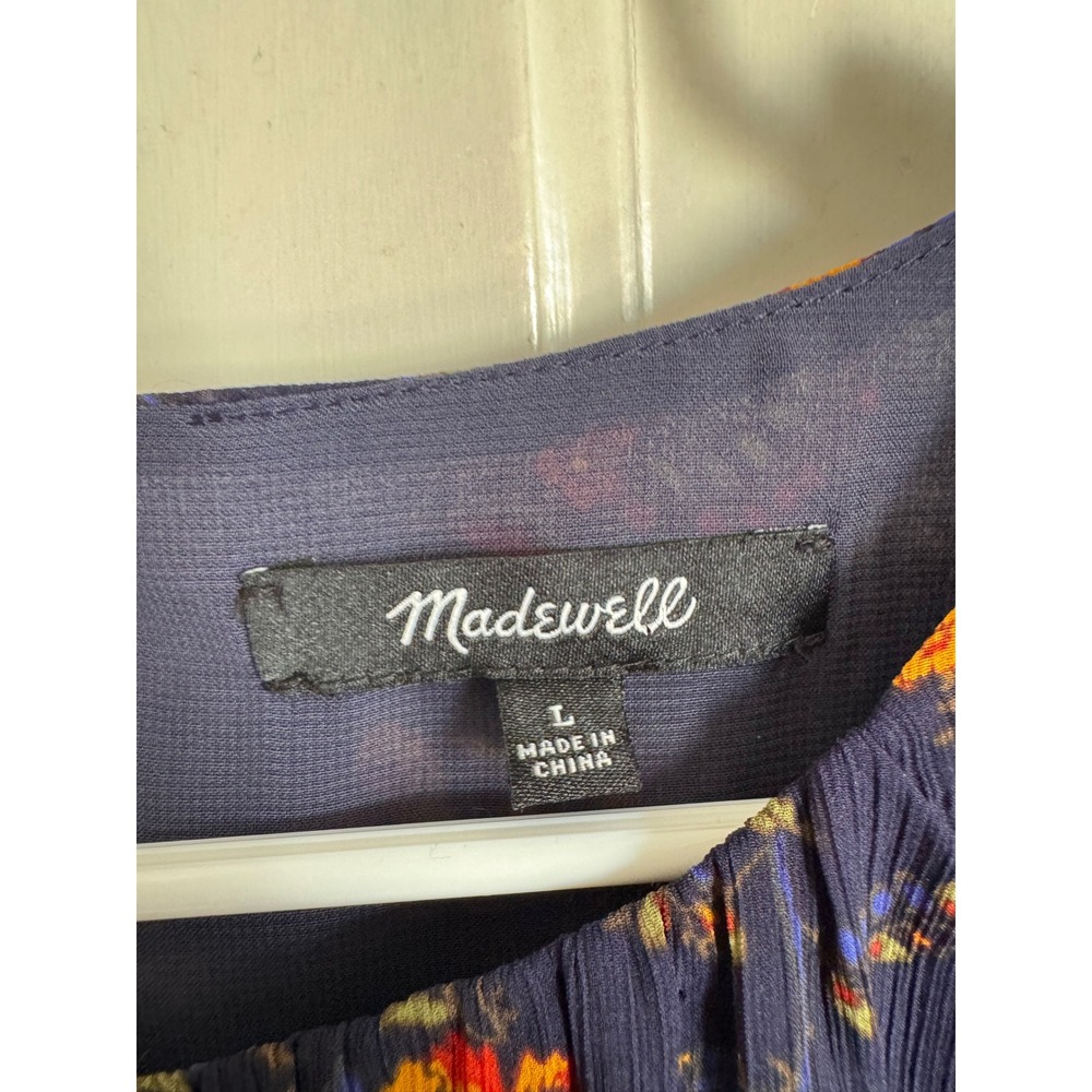 Madewell navy floral ruffle sleeve blouse  size large - Picture 5 of 10